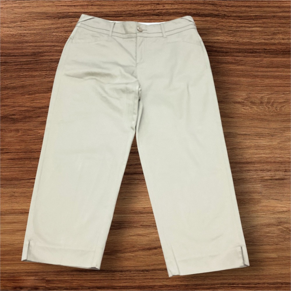 Intro Casual Elegance Khaki Tan Stretch Cropped Pants Style 72061 Womens 6